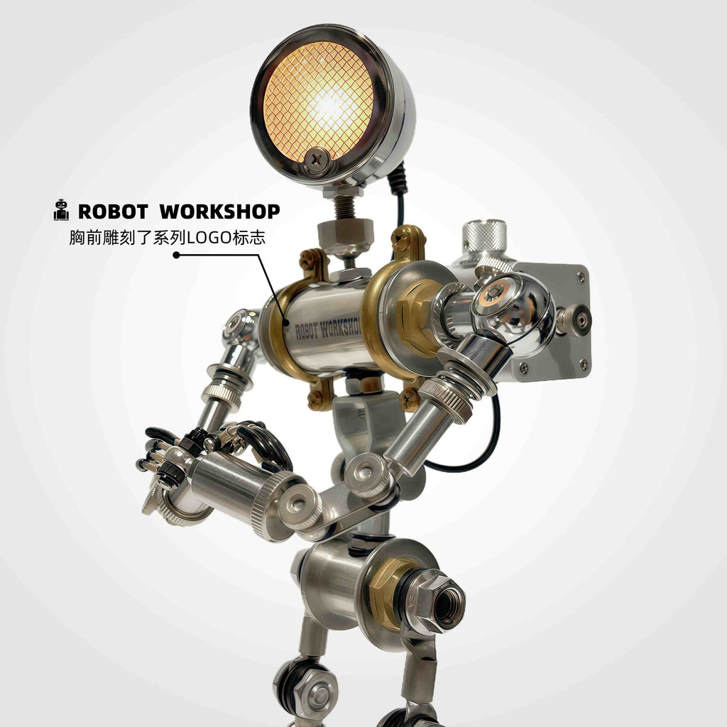 Industrial Metal Robot Table Lamp, Adjustable Brightness Night Light, Unique Home Office Ornament Present