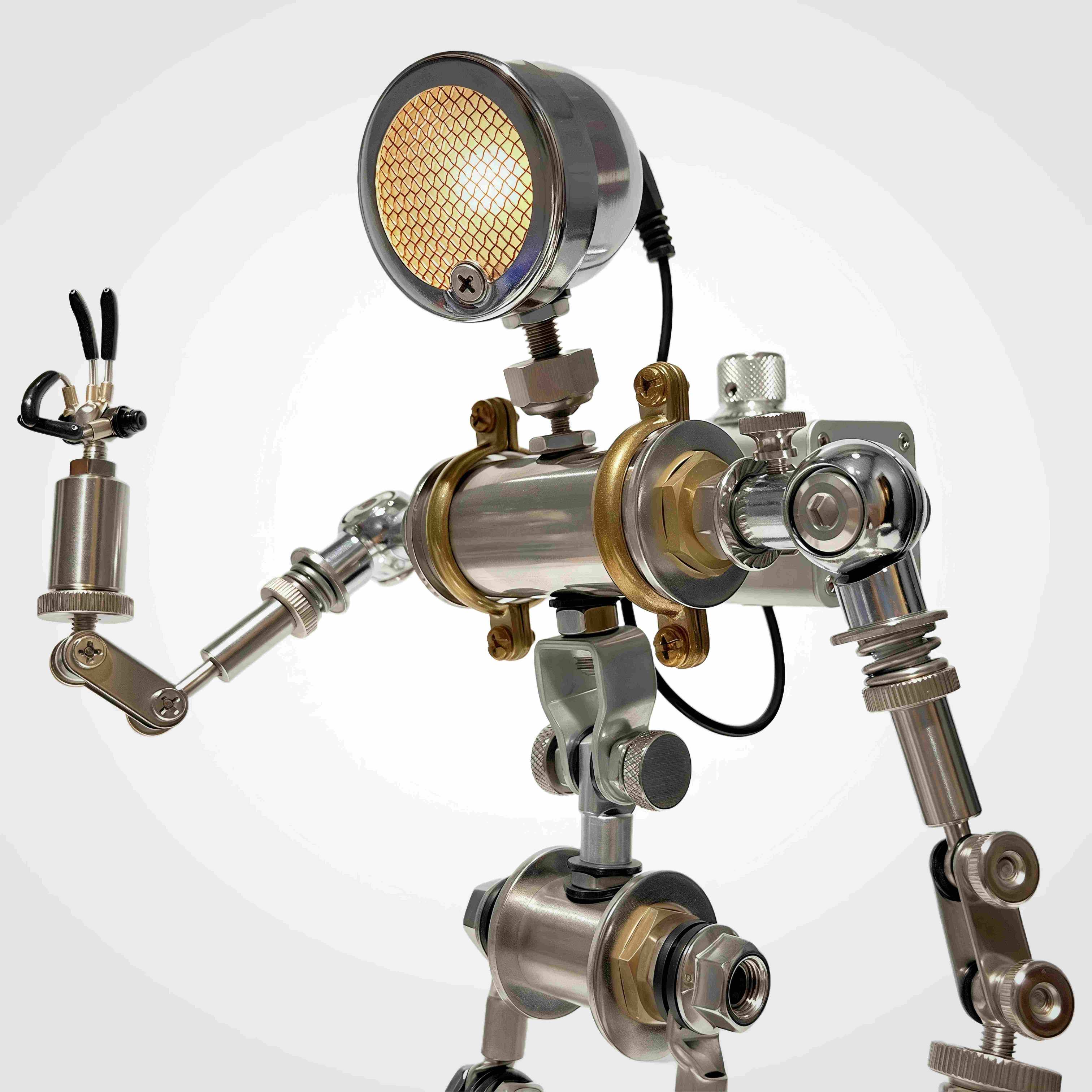 Industrial Metal Robot Table Lamp, Adjustable Brightness Night Light, Unique Home Office Ornament Present