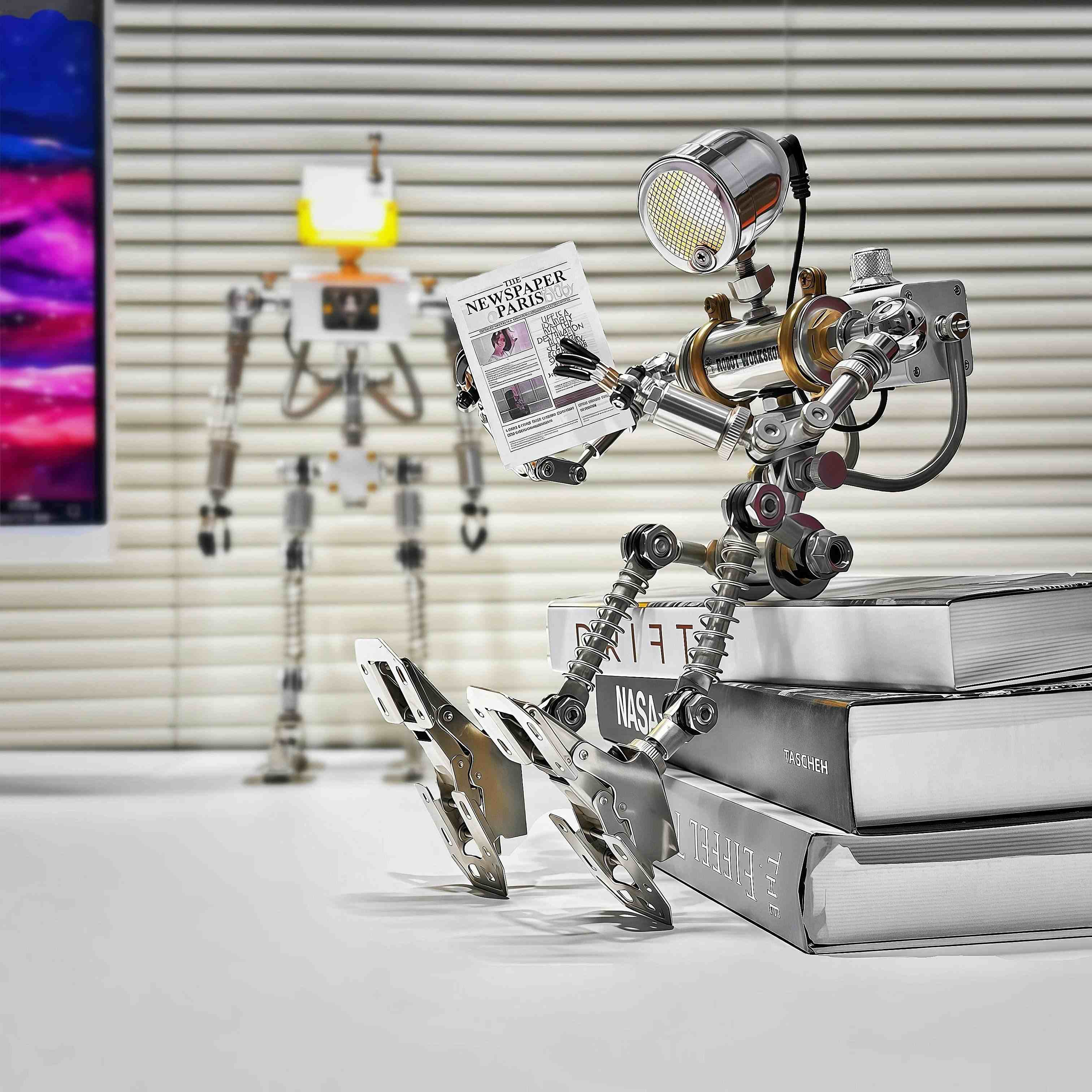 Industrial Metal Robot Table Lamp, Adjustable Brightness Night Light, Unique Home Office Ornament Present