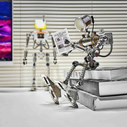 Industrial Metal Robot Table Lamp, Adjustable Brightness Night Light, Unique Home Office Ornament Present