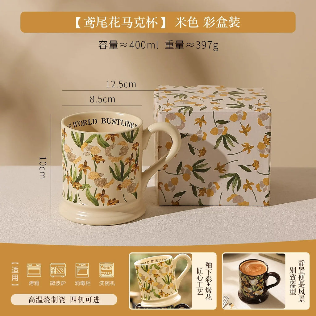 French Aesthetic Couple Ceramic Mug, Niche Coffee Cup for Home Office