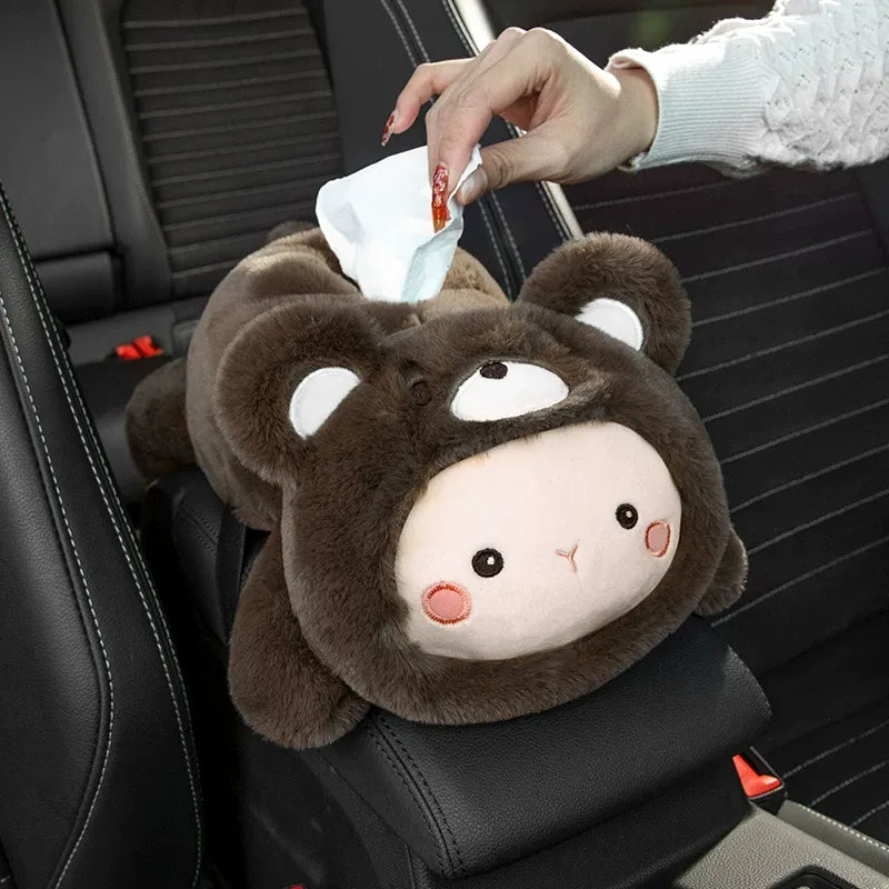 Cute Cartoon Car Tissue Box, Car Armrest Napkin Holder, Hanging Tissue Bag, Auto Interior Decor Accessory