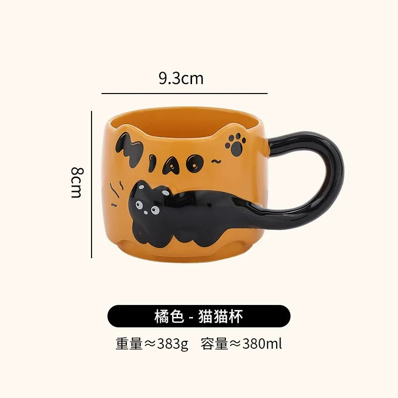 Embossed Cat Ceramic Mug, Cute Aesthetic Couple Water Cup, Office Coffee Mug for Women