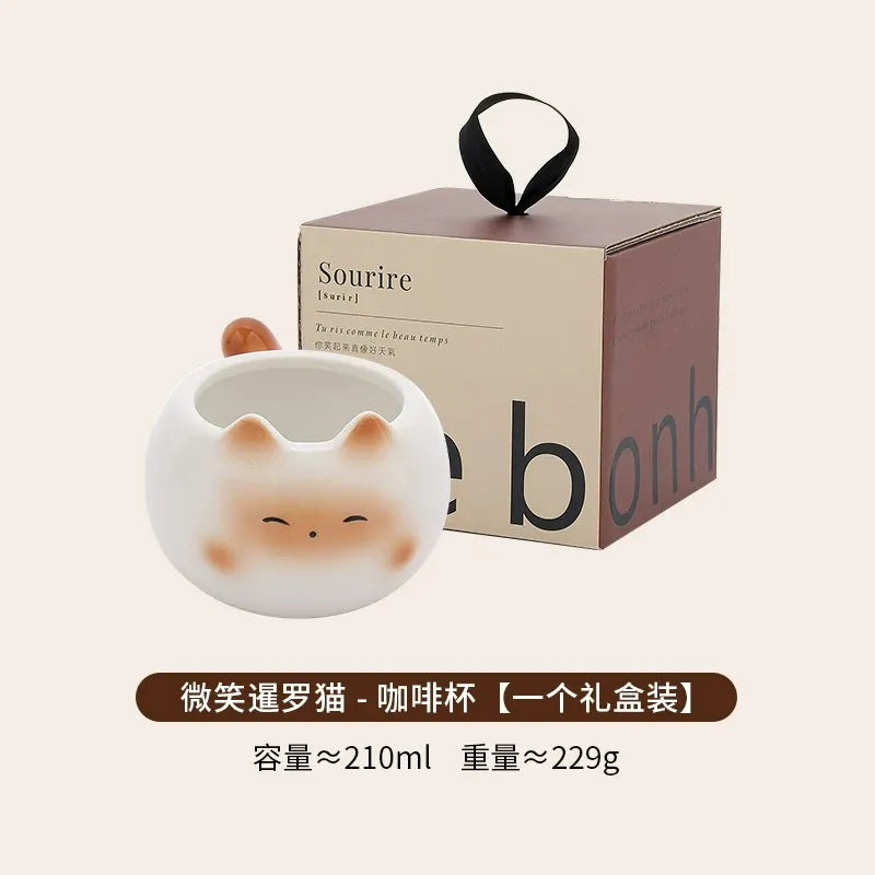 Siamese Cat Ceramic Coffee Mug, Elegant Couple Cup for Office & Gift
