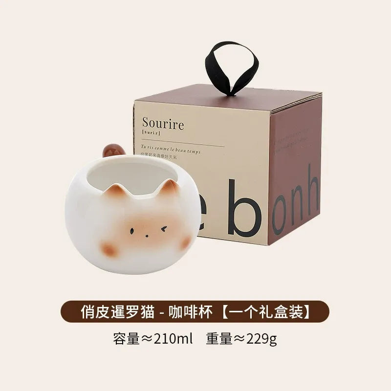Siamese Cat Ceramic Coffee Mug, Elegant Couple Cup for Office & Gift