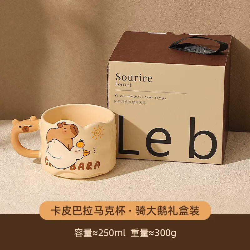 Cute Capybara Ceramic Mug, Couple Coffee Cup for Home & Office