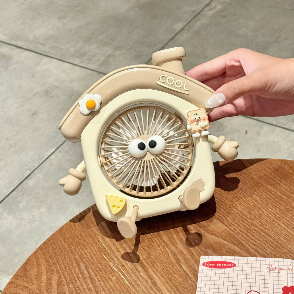 Cute Mini House-shaped USB Desk Fan, Portable Handheld Personal Fan for Students