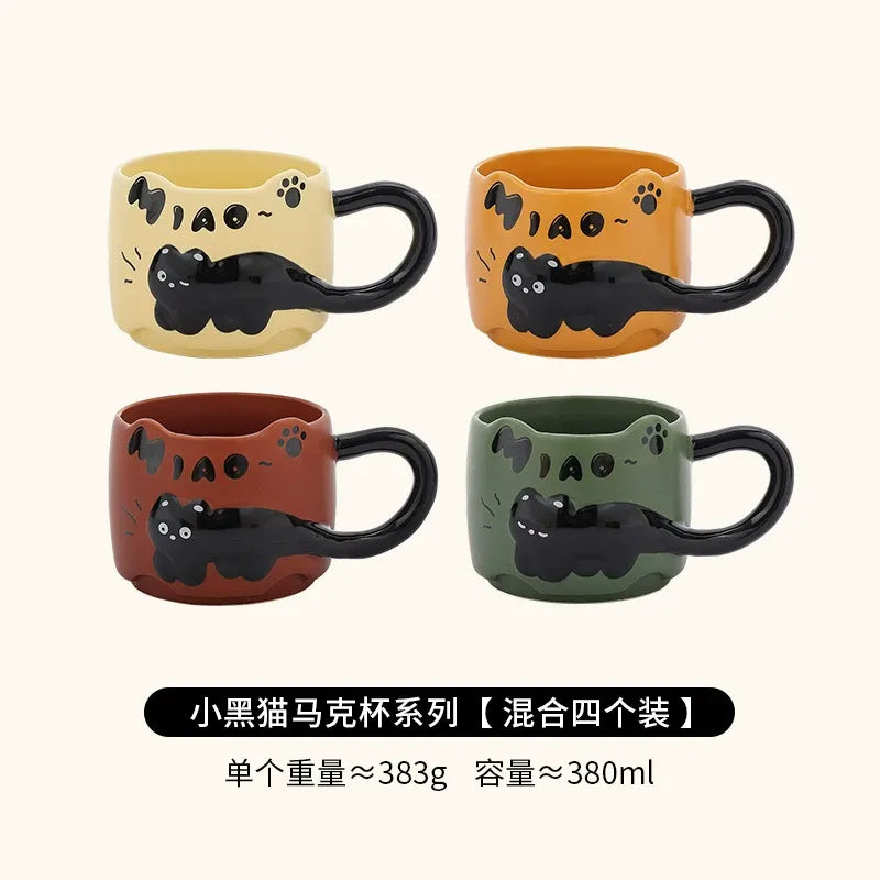 Embossed Cat Ceramic Mug, Cute Aesthetic Couple Water Cup, Office Coffee Mug for Women