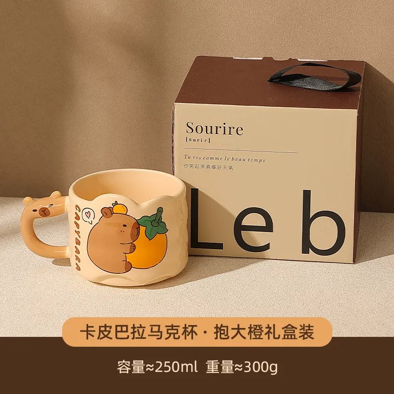 Cute Capybara Ceramic Mug, Couple Coffee Cup for Home & Office
