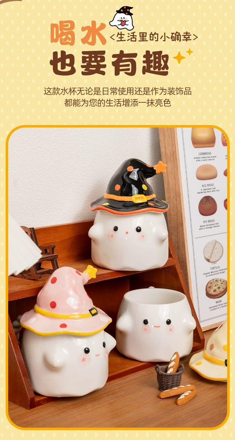 Novelty Funny Ceramic Mug with Lid, Unique Halloween Gift Cute High-End Water Cup for Home Use
