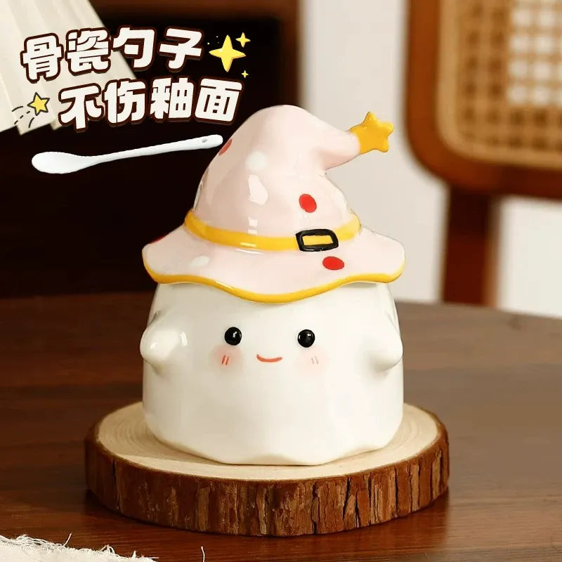 Novelty Funny Ceramic Mug with Lid, Unique Halloween Gift Cute High-End Water Cup for Home Use