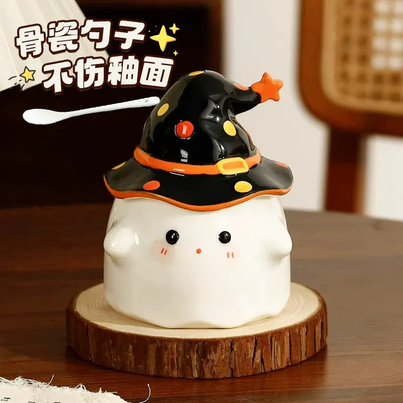 Novelty Funny Ceramic Mug with Lid, Unique Halloween Gift Cute High-End Water Cup for Home Use