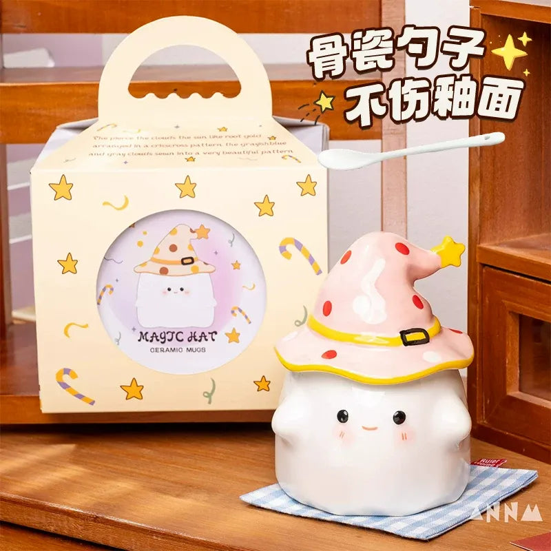 Novelty Funny Ceramic Mug with Lid, Unique Halloween Gift Cute High-End Water Cup for Home Use