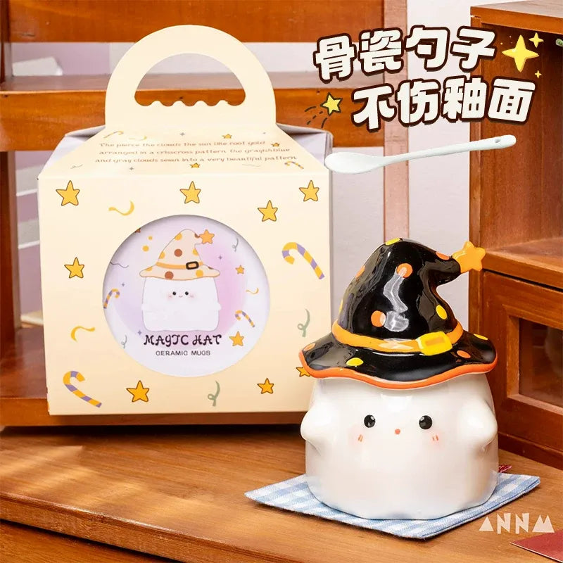 Novelty Funny Ceramic Mug with Lid, Unique Halloween Gift Cute High-End Water Cup for Home Use