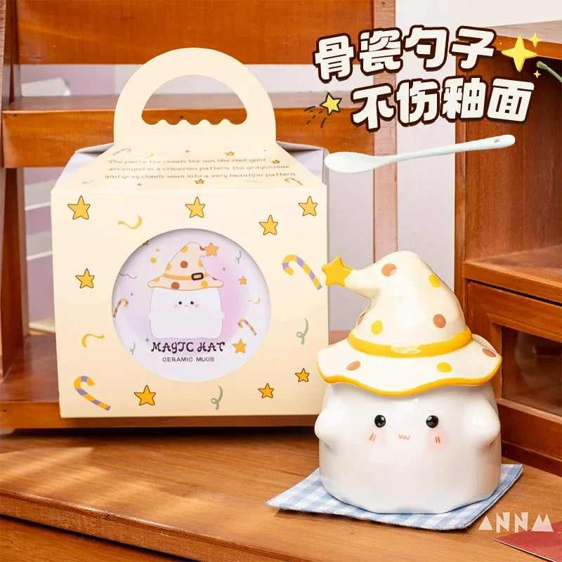 Novelty Funny Ceramic Mug with Lid, Unique Halloween Gift Cute High-End Water Cup for Home Use