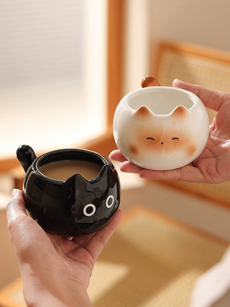 Siamese Cat Ceramic Coffee Mug, Elegant Couple Cup for Office & Gift