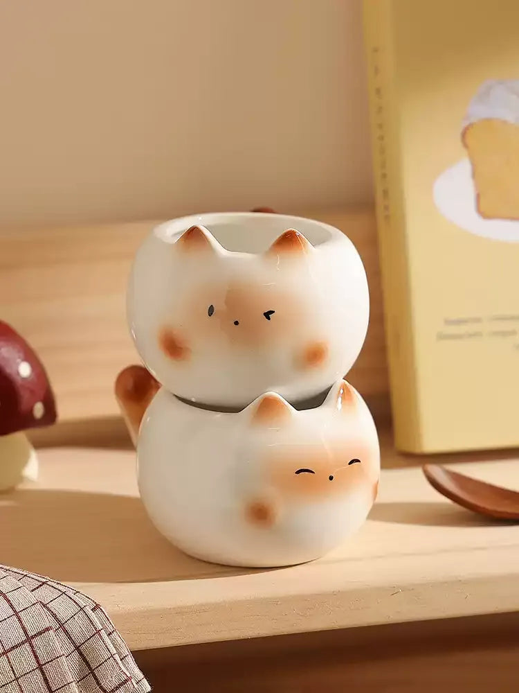 Siamese Cat Ceramic Coffee Mug, Elegant Couple Cup for Office & Gift