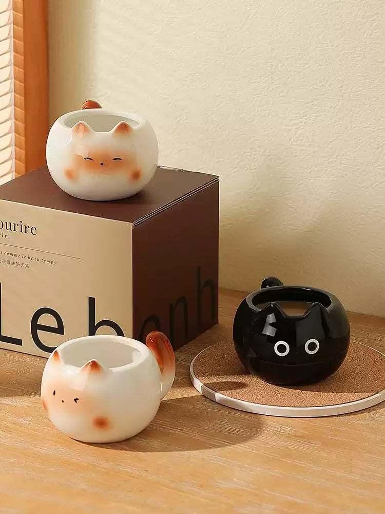 Siamese Cat Ceramic Coffee Mug, Elegant Couple Cup for Office & Gift