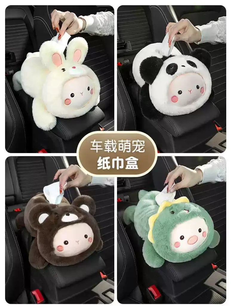 Cute Cartoon Car Tissue Box, Car Armrest Napkin Holder, Hanging Tissue Bag, Auto Interior Decor Accessory