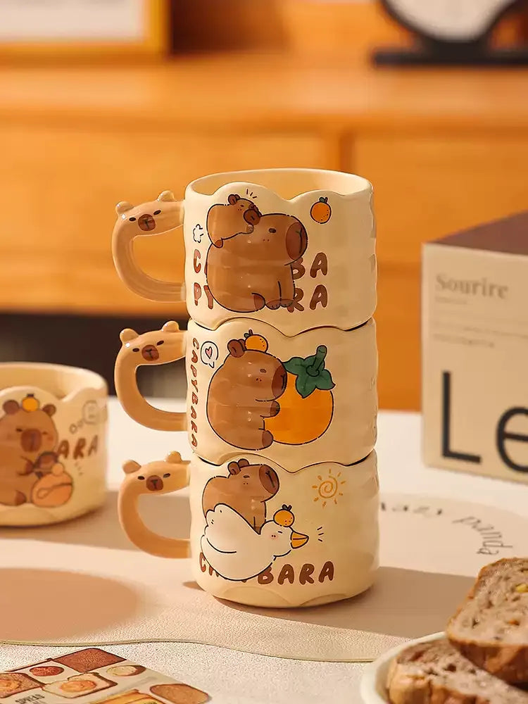 Cute Capybara Ceramic Mug, Couple Coffee Cup for Home & Office