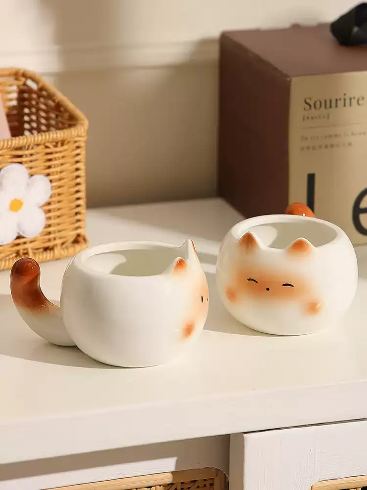 Siamese Cat Ceramic Coffee Mug, Elegant Couple Cup for Office & Gift
