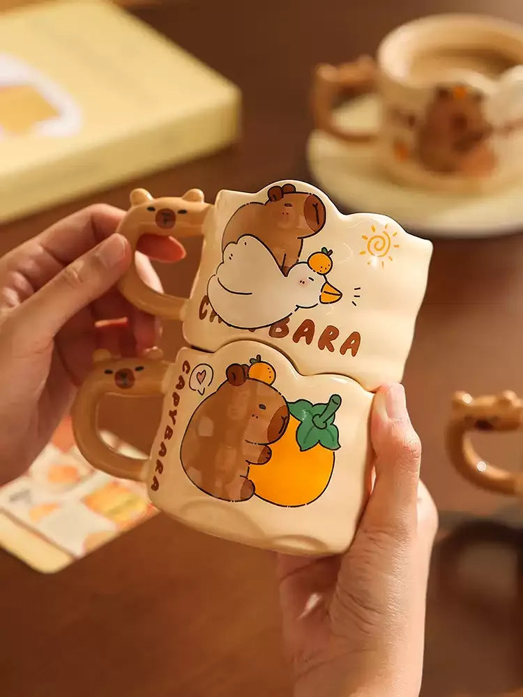 Cute Capybara Ceramic Mug, Couple Coffee Cup for Home & Office