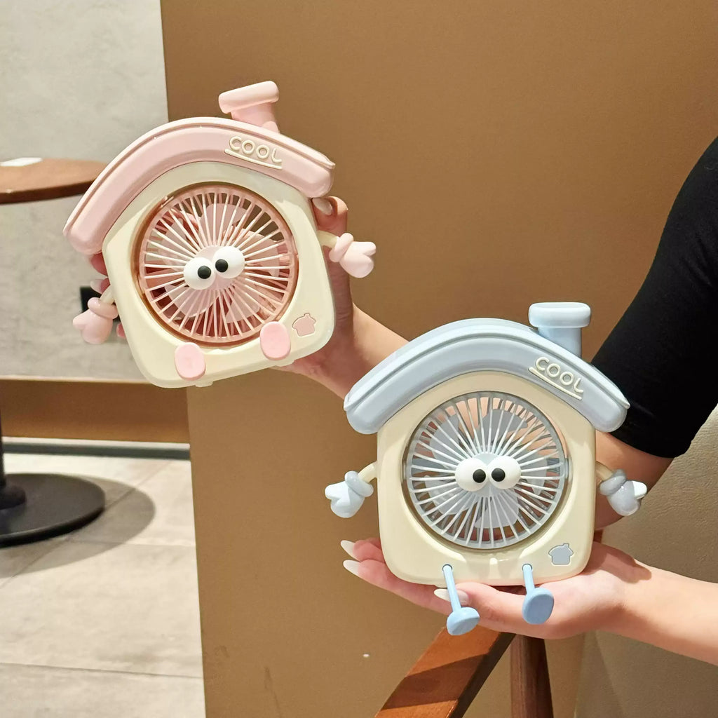 Cute Mini House-shaped USB Desk Fan, Portable Handheld Personal Fan for Students