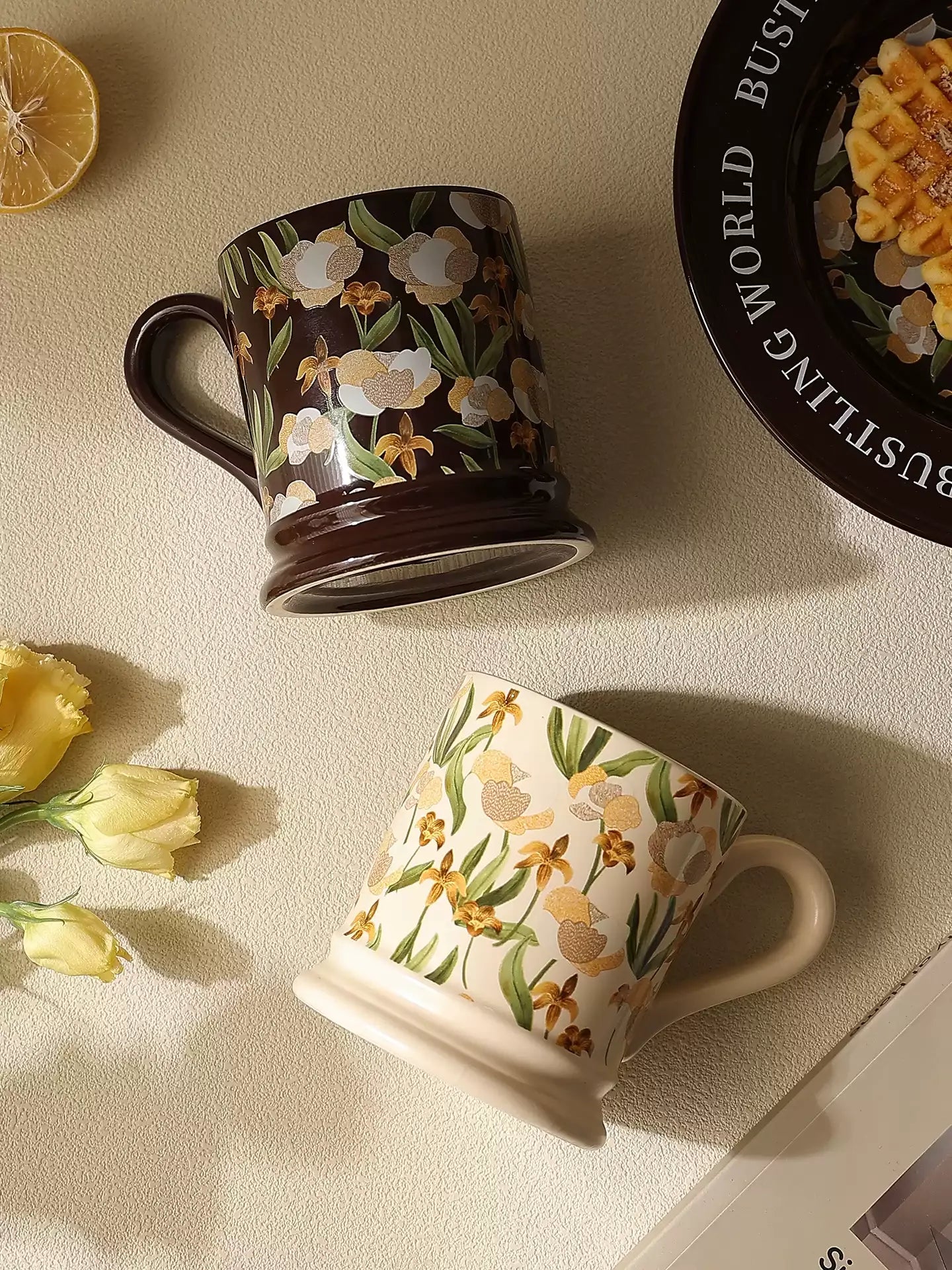 French Aesthetic Couple Ceramic Mug, Niche Coffee Cup for Home Office