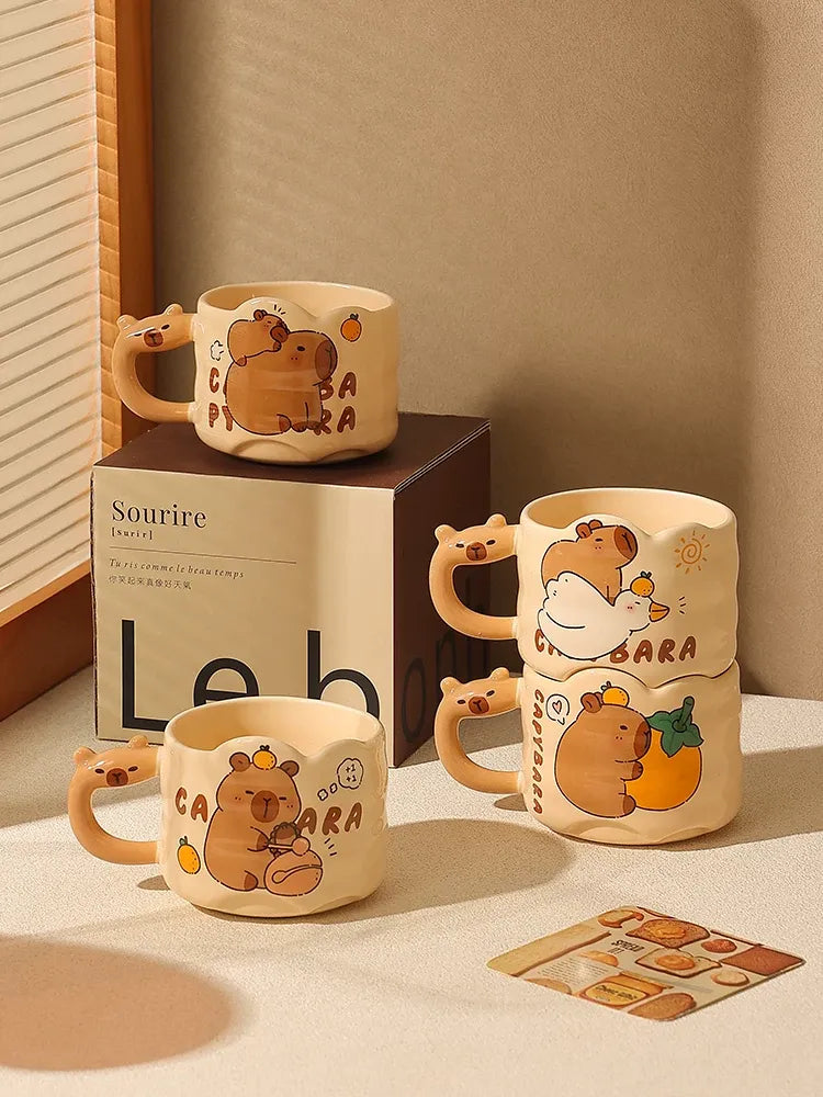Cute Capybara Ceramic Mug, Couple Coffee Cup for Home & Office